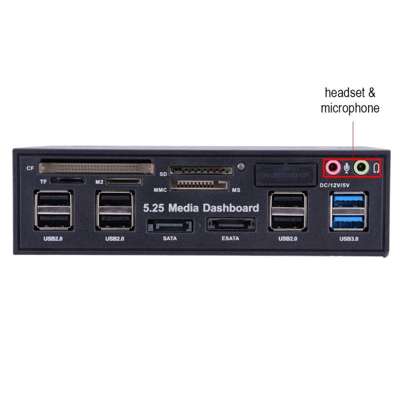  [AUSTRALIA] - Multi-Function Card Reader, 5.25 inch Media Dashboard, with USB3.0/2.0 Hub, eSATA, 4 pin Power Port, Audio, Supports M2/TF/SD/MS/CF, Multi Card Reader