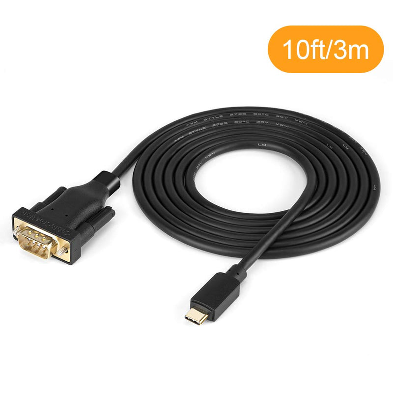 CableCreation USB C to RS232 Serial Adapter with PL2303 Chip 10 Feet, USB DB9 Converter Cable Thunderbolt 3 Port Compatible with MacBook Pro, XPS 13, XPS 15, Surface Pro, Windows, Linux, 3M Black 10FT - LeoForward Australia