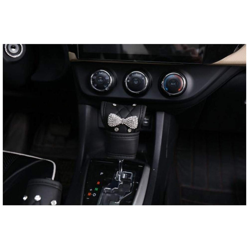  [AUSTRALIA] - Siyibb Leather Car Gear Shift Knob Cover with Bling Bowknot Decor - Black Black 1