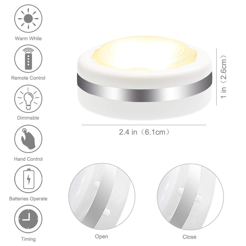 Cadrim Puck Lights with Remotes, LED Stick on Under Counter Closet Lightings and Dimmable Under Cabinet Lights Battery Powered Tap Lights with 2 Wireless Controls (6 Pack) White - LeoForward Australia