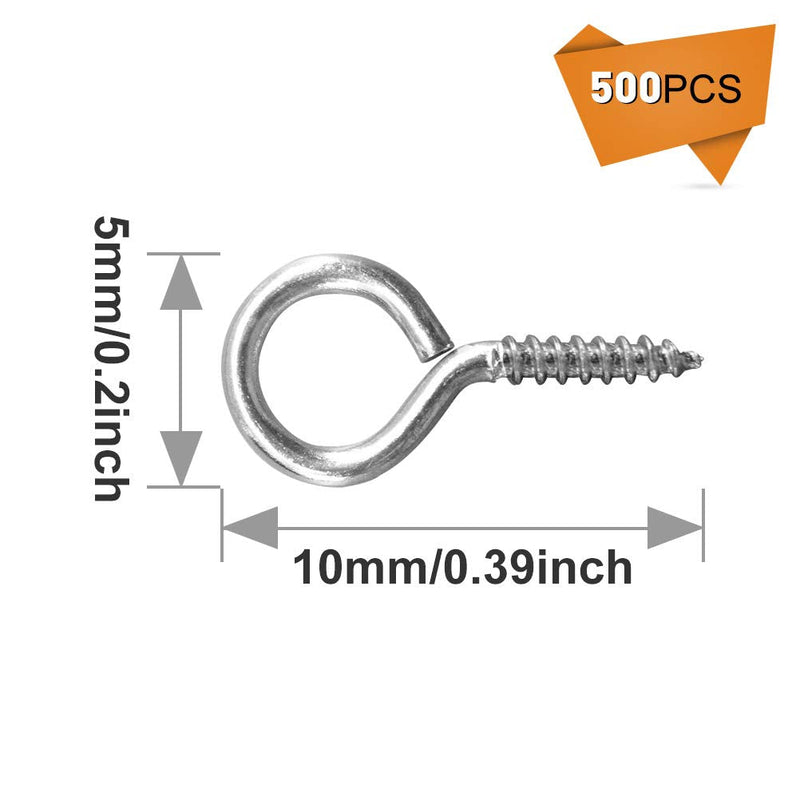  [AUSTRALIA] - 500Pcs Screw Eyes Pins,5 x 10mm Eye Shape Screw Hooks Metal Hoop Peg Small Screw Screw-in Eye Bolts for Workplace Office/DIY Jewelry Making/Art Findings Resin(Sliver)