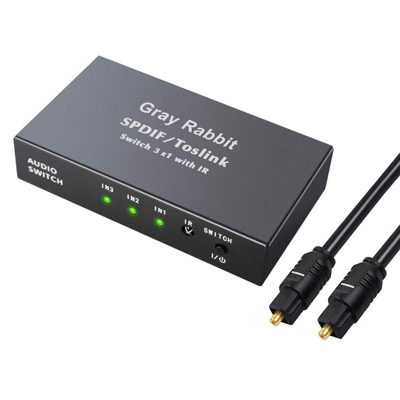  [AUSTRALIA] - Grayrabbit 3 Port Optical Switcher Splitter 3 in 1 Out, with 2 Way Spdif Toslink Optical Splitter/IR Remote Control Optical Switcher Splitter, 3 Port Spdif Toslink Optical Switch