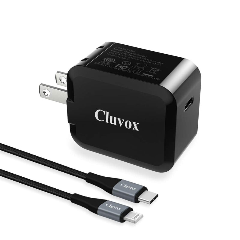  [AUSTRALIA] - Cluvox 20W Fast USB C Wall Charger with Foldable Plug& 3.3ft MFi Certified Nylon Cable Compatible for iPhone 13/12/11/Pro/Max/XS/XR/X/8/Plus, iPad 8th Gen/Mini/Air/SE 2020, Rapid PD Phone Charger