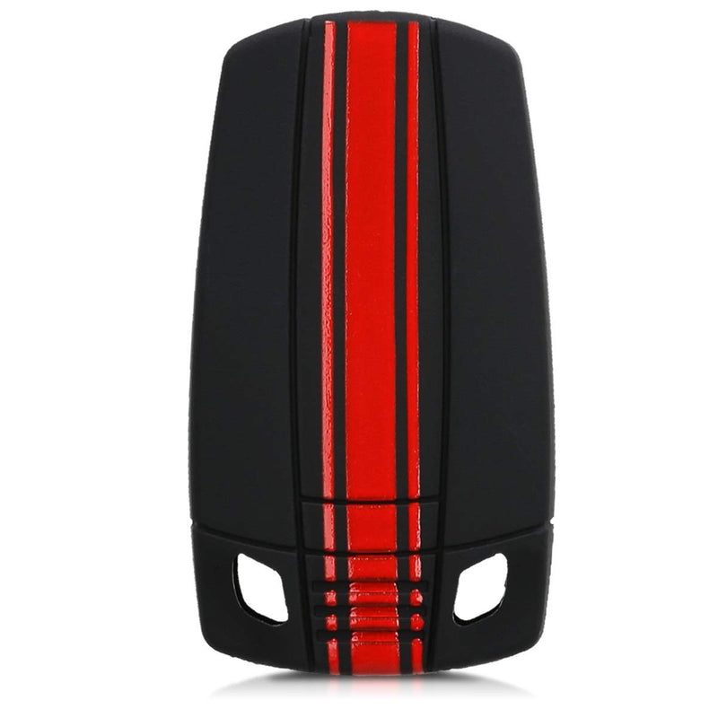  [AUSTRALIA] - kwmobile Car Key Cover for BMW - Silicone Protective Key Fob Cover for BMW 3 Button Car Key (only Keyless Go) - Rally Stripe Red/Black