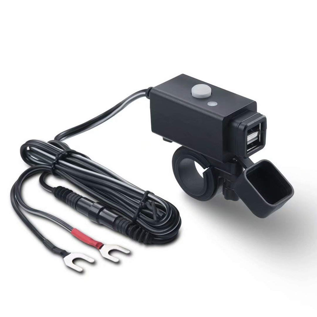  [AUSTRALIA] - iMESTOU 5V 2.1A Motorcycle Dual USB Phone Charger Adapter with ON/Off Switch Waterproof Ports Smart Charging Socket Fused Work with 12V/24V ATV UTV Lawn Mower etc. Double USB+O ring