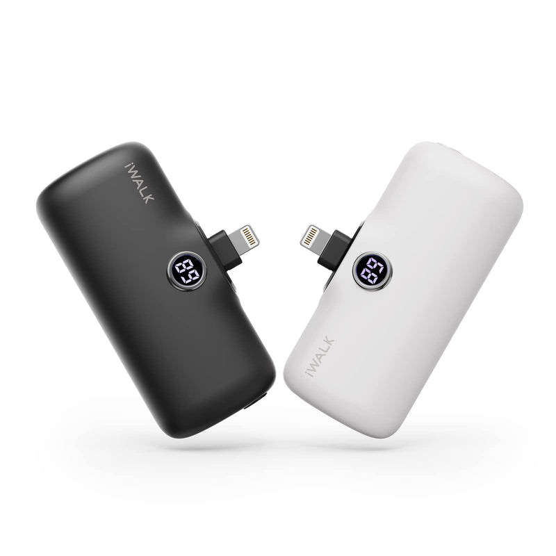  [AUSTRALIA] - iWALK LinkPod P Portable Charger 2 Pack 4800mAh Power Bank Fast Charging and PD Input Small Docking Battery with LED Display Compatible with iPhone 14/14 Pro/14 Pro Max/13/13 Pro/12/12 Pro/11/XR/X/8 Black+White