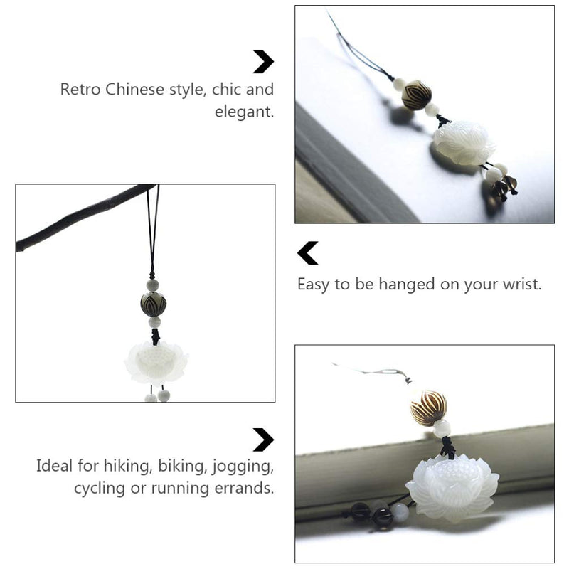  [AUSTRALIA] - Hemobllo Cell Phone Strap Jade Lotus Flower Charm Beads Cell Phone Strap Hanging Lucky Charm Feng Shui Decoration Portable Hanging Lanyard for Men Women Outdoor Work