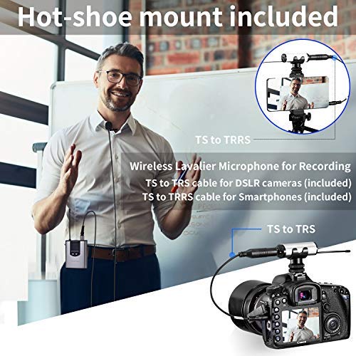  [AUSTRALIA] - HOTEC UHF Wireless Headset Microphone/Lavalier Lapel Mic with Bodypack Transmitter and Mini Rechargeable Receiver 1/4" Output for Vlogging or Speech silver