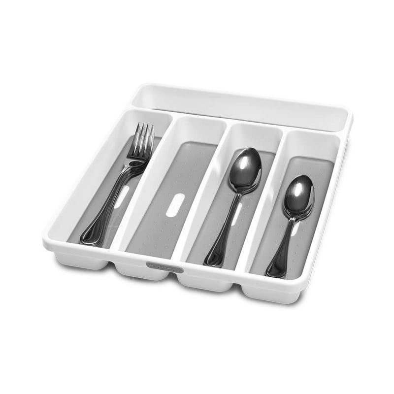 madesmart Classic Small Silverware Tray - White | CLASSIC COLLECTION | 5-Compartments | Icons help sort Flatware, Utensils and Cutlery | Soft-grip Lining and Non-slip Feet | BPA-Free - LeoForward Australia