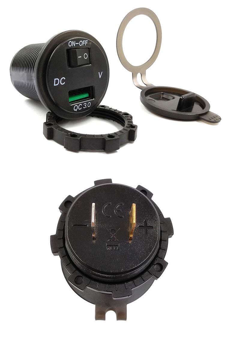  [AUSTRALIA] - ZYTC Waterproof QC3.0 Car Charger USB Outlet Socket 12V/24V Blue LED Digital Voltmeter with On/Off Switch for Car Boat Motorcycle Marine