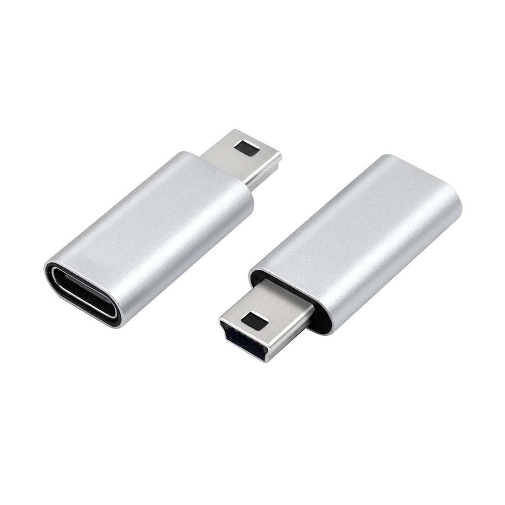  [AUSTRALIA] - Duttek USB C to USB Mini Adapter, Mini USB Adapter, USB C(Female) to Mini USB Adapter(Male), USB Mini to USB C Adapter, Connector Compatible with MP3 Players 2 Pack (Silver)