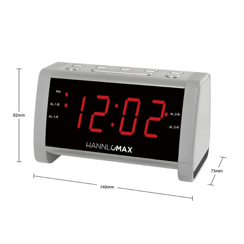 HANNLOMAX HX-138CR Alarm Clock Radio, PLL AM/FM Radio with Preset Radio, 1.4" Red LED Display, Dual Alarm (Silver) - LeoForward Australia