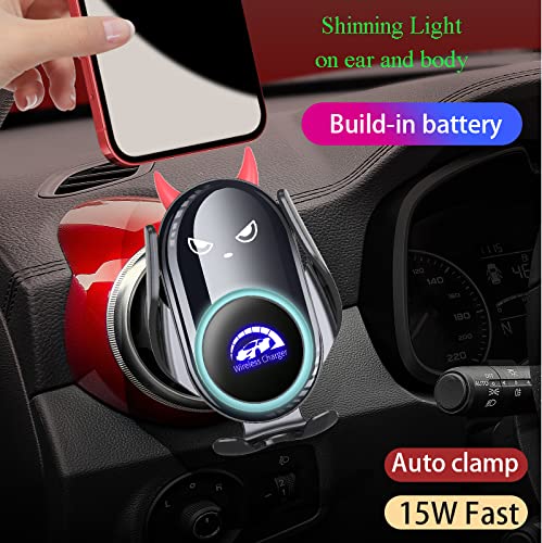  [AUSTRALIA] - Peanutech Wireless Car Charger Mount, Auto Clamping 15W Fast Charging, Cute Demon Design Compatible with iPhone 13/ 13Pro/12/12Pro/SE/11/11Pro/XSMax/XS/XR/X/8,Samsung S20/ S10/S9/S8/Note20/ Note10/9