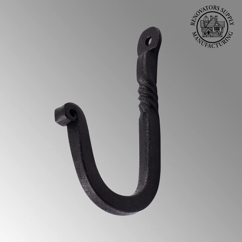 Renovators Supply Manufacturing Black Wrought Iron Hooks 3.5" Long Antique Wall Mount Hanger Hooks for Hanging Coat, Robe, Keys, Towel Or Hats Black Powder Coated Single Hook with Hardware - LeoForward Australia