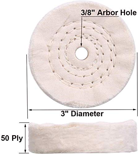  [AUSTRALIA] - SCOTTCHEN 3 Inch Ultra fine Cotton 1 Treated Yellow Cotton 1 Fine Cotton 1 Buffing Polishing Wheel 2/5 inch Arbor Hole for Mini Bench Grinder with one 1/4" Shank for Drill 3pcs