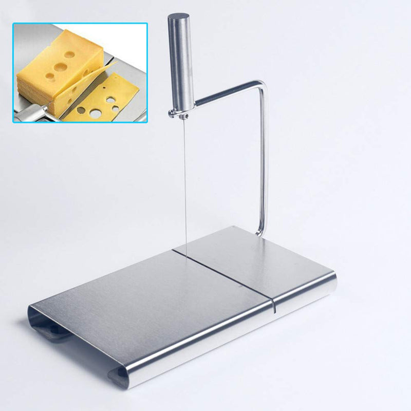  [AUSTRALIA] - Cheese Slicer-Cheese Cutting Board - Kitchen Cheese Butter Food Slicer With 5 Replacement Wires Inside, Stainless Steel Cheese Slicer With Durable Cutting Board