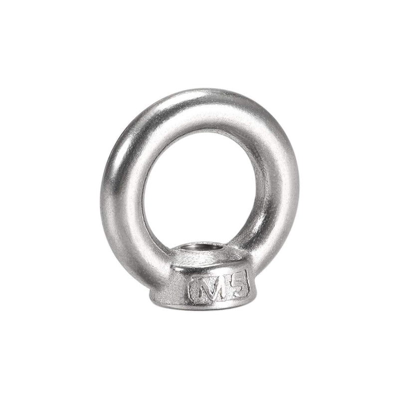  [AUSTRALIA] - uxcell Lifting Eye Nut M5 Female Thread 304 Stainless Steel Round Shape for Rope Fitting Pack of 5