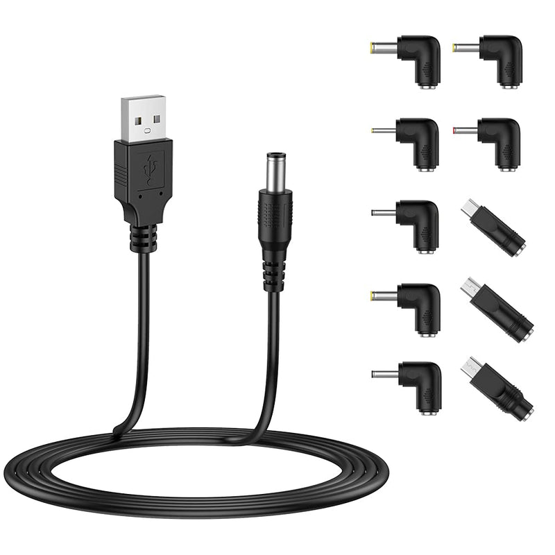  [AUSTRALIA] - LIANSUM USB to DC 5V Power Cord, Universal DC 5.5x2.1mm Plug Jack Charging Cable with 10 Connector Tips(5.5x2.5, 4.8x1.7, 4.0x1.7, 4.0x1.35, 3.5x1.35, 3.0x1.1, 2.5x0.7, Micro USB, Type-C, Mini USB)5FT