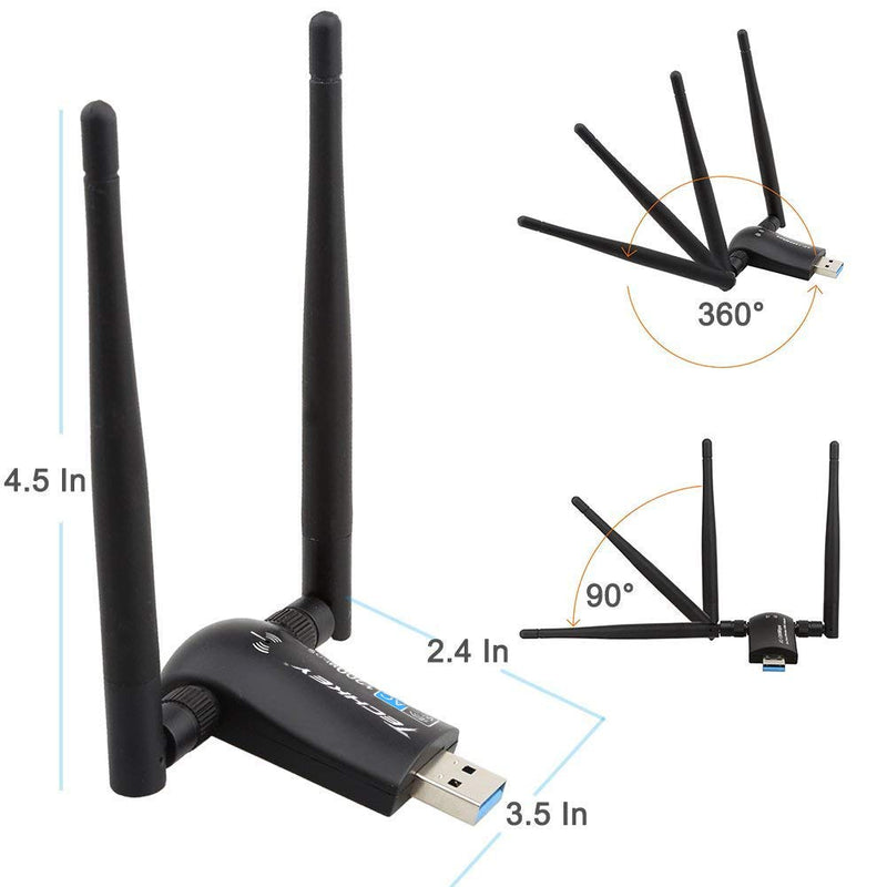 Techkey Wireless USB WiFi Adapter, 1200Mbps Dual Band 2.42GHz/300Mbps 5.8GHz/867Mbps High Gain Dual 5dBi Antennas Network WiFi USB 3.0 for Desktop Laptop with Windows 10/8/7/XP, Mac OS/10.9-10.15 - LeoForward Australia