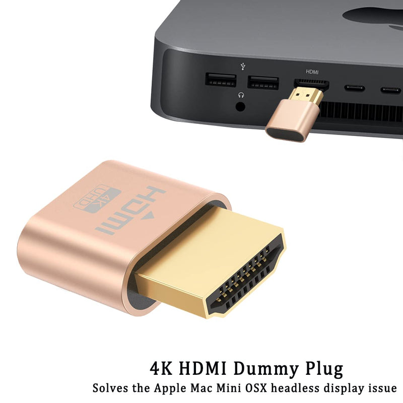  [AUSTRALIA] - HDMI Dummy Plug 4K 2-Pack, Dummy HDMI Display Emulator Adapter HDMI Virtual Monitor Supports 3840x2160@60Hz Compatible with Windows, Mac OS, Linux 1 inch Gold