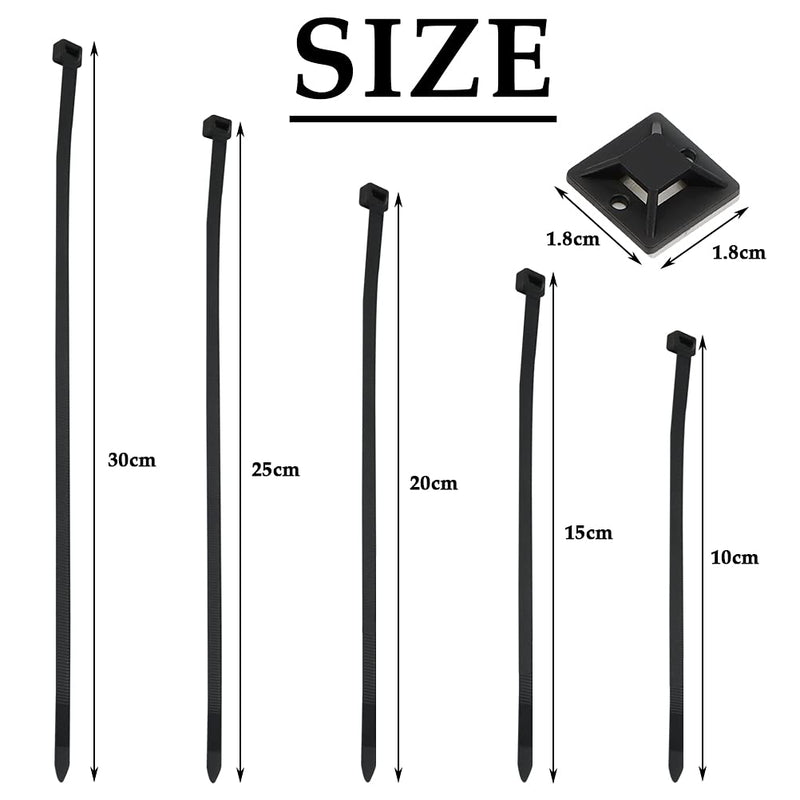  [AUSTRALIA] - BUYGOO 500Pcs Cable Zip Ties, Black Cable Ties, Heavy Duty Zip Ties Black, Zip Ties Assorted Sizes with 100Pcs Cable Tie Mounts, Perfect for Home, Office, Garage and Workshop