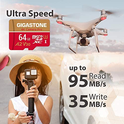  [AUSTRALIA] - Gigastone 64GB 2-Pack Micro SD Card, 4K Camera Pro for GoPro, Security Camera, Wyze, DJI, R/W up to 95/35MB/s MicroSDXC Memory Card UHS-I U3 A2 V30