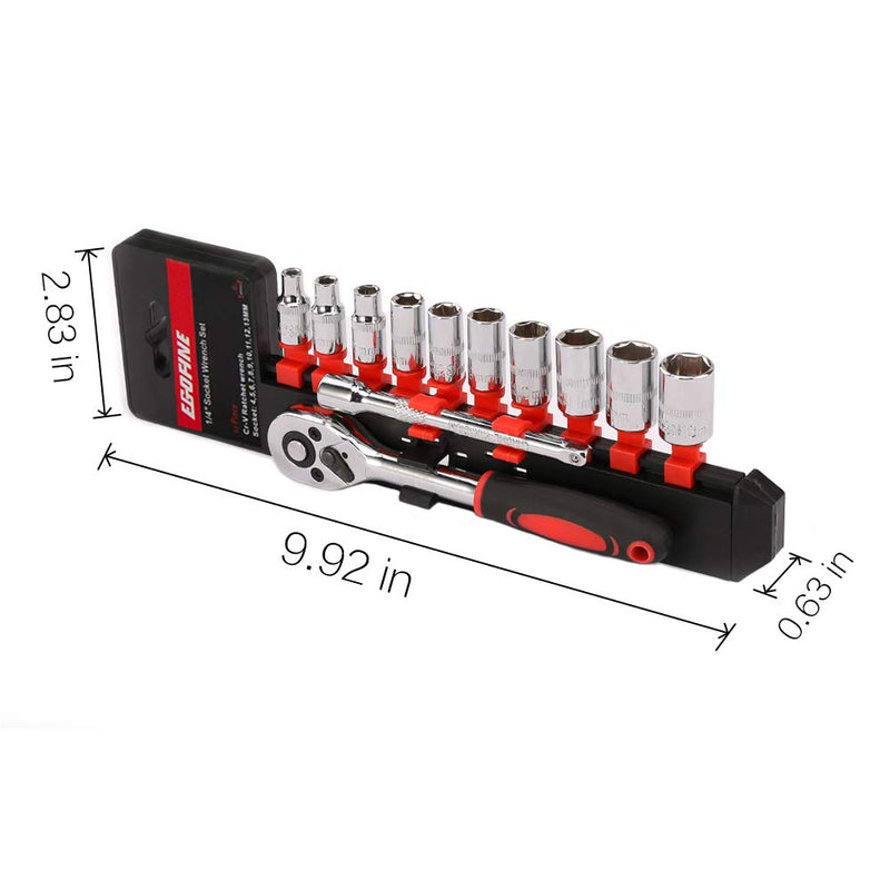  [AUSTRALIA] - Egofine 12pcs 1/4 Inch Ratchet Socket Wrench Set, Drive Socket Set with 10 Sockets 4-13mm and 2 Way Quick Released Ratchet Handle and Extension Bar