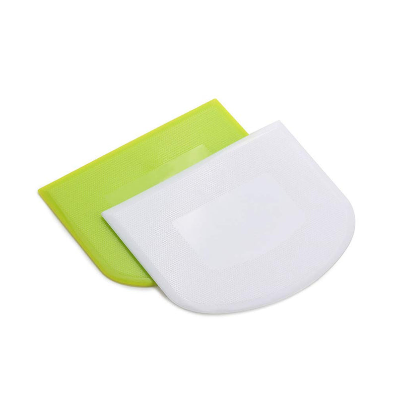  [AUSTRALIA] - lasenersm 2 Pieces Dough Scraper Bowl Scraper Food-safe Plastic Dough Cutter Flexible Plastic Scraper Bench Scraper Multipurpose Food Scrappers for Bread Dough Cake Fondant Icing, White, Green