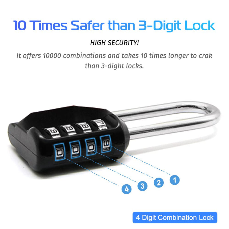  [AUSTRALIA] - 4 Digit Combination Lock,Long Shackle Padlock and Outdoor Waterproof Resettable Padlock for Gym Locker,Sports Locker, Fence, Gate, Toolbox, Case, Hasp Storage (Black，2Pack) Long Shackle Black