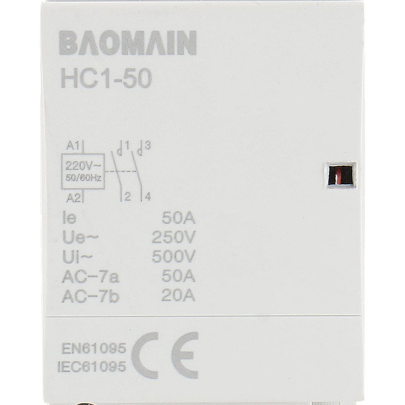  [AUSTRALIA] - Baomain AC Contactor HC1-50 220~240V 50A 2 Pole Universal Circuit Control DIN Rail Mount Normally Open