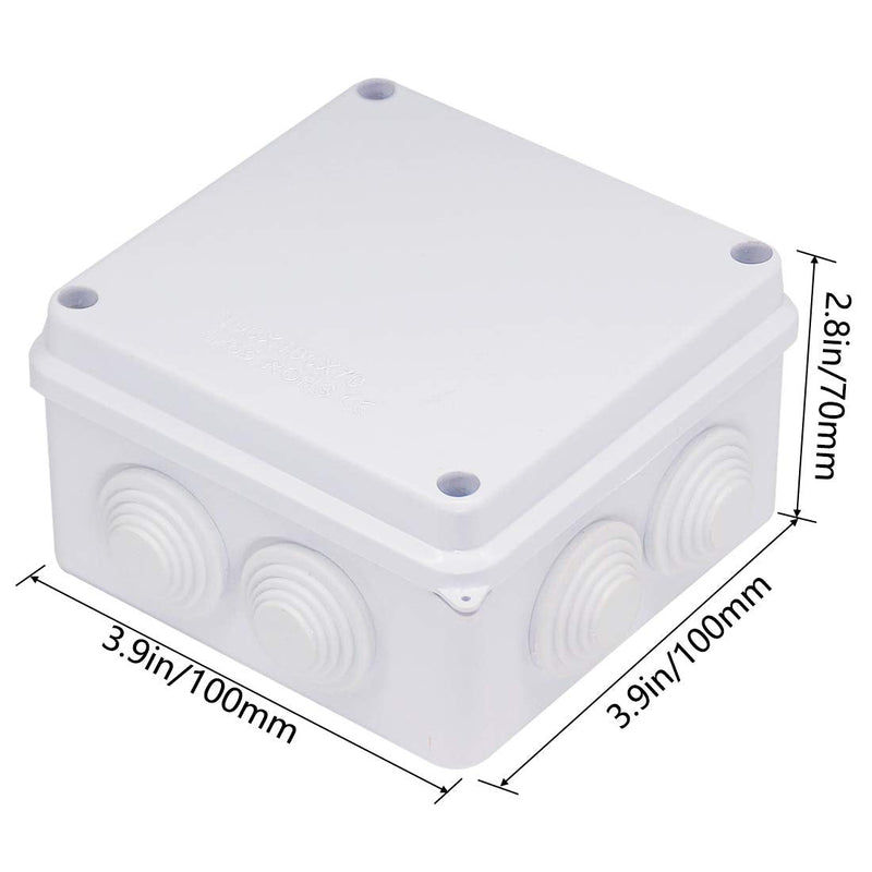  [AUSTRALIA] - Junction Box, Zulkit ABS Plastic Dustproof Waterproof IP65 Universal Electrical Boxes Project Enclosure White 3.9 x 3.9 x 2.8 inch(100 x 100 x 70mm) 3.9" x 3.9" x 2.8" With Holes