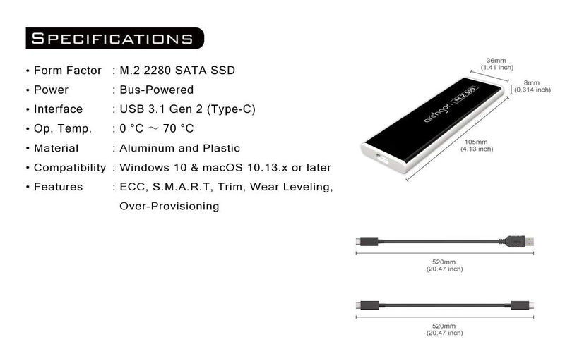  [AUSTRALIA] - Archgon 480GB External RGB SSD Drive USB 3.1 Gen.2 Max. Read and Write Up to 500MB/S Model C503RGB (480GB, RGB)