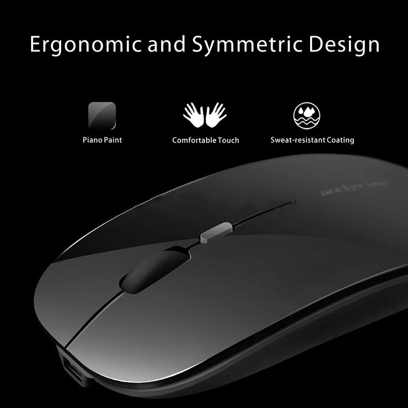 Q5 Slim Rechargeable Wireless Mouse, 2.4G Portable Optical Silent Ultra Thin Wireless Computer Mouse with USB Receiver and Type C Adapter, Compatible with PC, Laptop, Notebook, Desktop Black - LeoForward Australia
