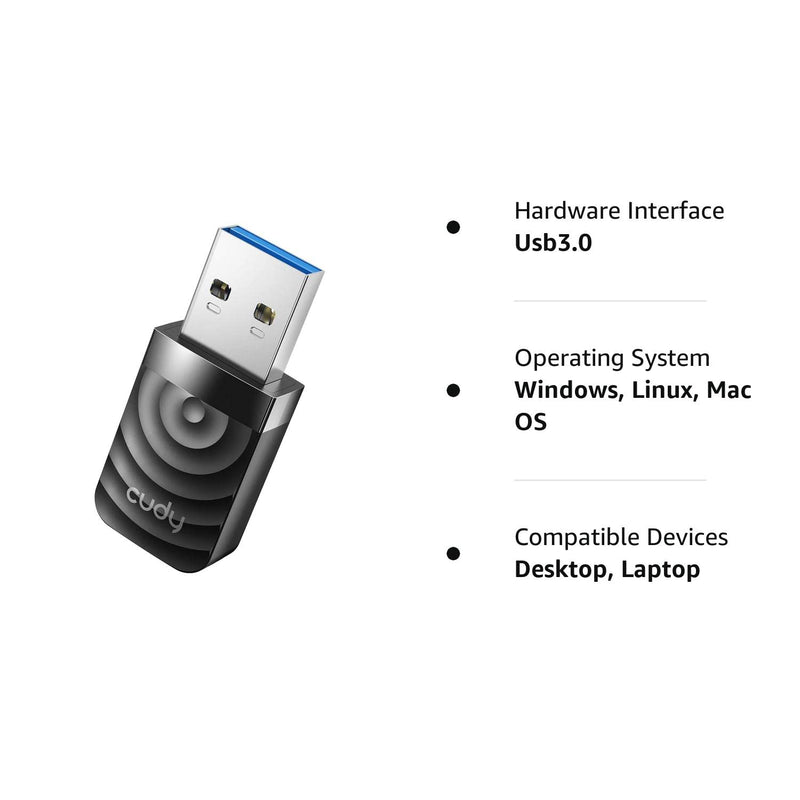  [AUSTRALIA] - Cudy AC1300 WiFi USB 3.0 Adapter for PC, USB WiFi Dongle, 5Ghz /2.4Ghz, WiFi USB 3.0, Wireless Adapter for Desktop/Laptop, Compatible with Windows 7/8/8.1/10/11, mac OS, Linux, WU1300S