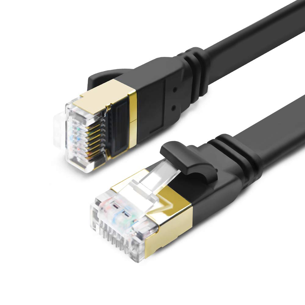  [AUSTRALIA] - CAT8 Ethernet Cable 25ft, High Speed 40Gbps 2000MHz SFTP Flat Internet Network LAN Cable with Gold Plated RJ45 Connector for Router, Modem, PC, Switches, Hub, Laptop, Gaming, Xbox (Black, 25ft/8m) Black