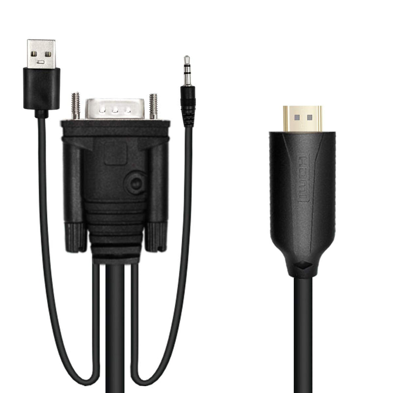  [AUSTRALIA] - 1.8m Male VGA to Male HDMI Converter Adapter cablewith 1080P HD Video Converter Cord with 3.5mm Audio Cable & USB Power Cable for Old PC to New TV/Monitor/Projector