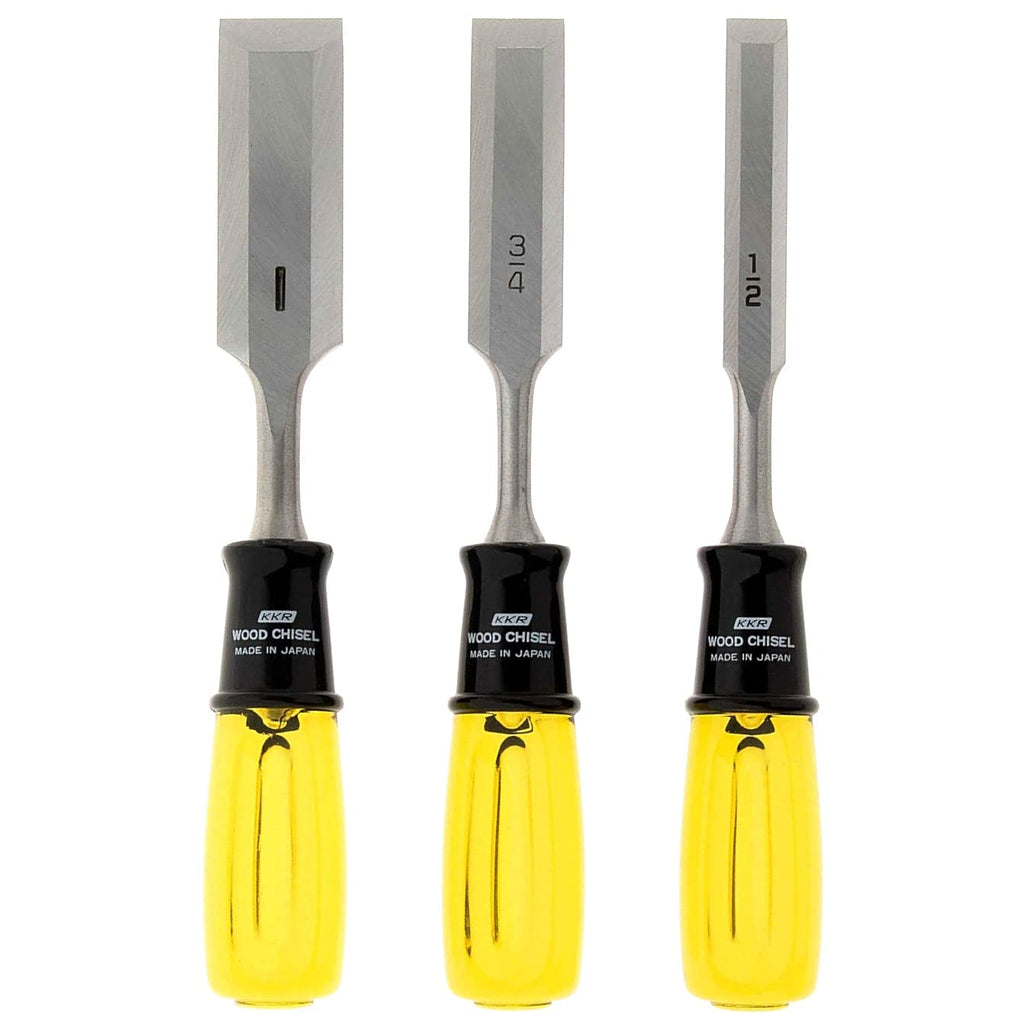  [AUSTRALIA] - KAKURI Wood Chisel Set 3-piece for Woodworking and Carving (1/2", 3/4", 1") Heavy Duty Japanese Steel (Japanese High Carbon Vanadium Steel) with Safety Cap, Made in Japan (40740)