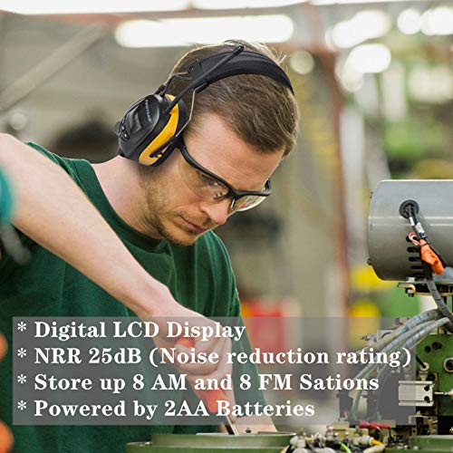  [AUSTRALIA] - PROTEAR Digital AM FM Radio Headphones, 25dB NRR Ear Protection Safety Ear Muffs Antique Yellow