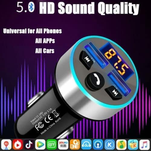  [AUSTRALIA] - Car FM Transmitter, Bluetooth 5.0 Car Radio Audio Adapter MP3 Player, Car Bluetooth Radio Adapter with Dual USB Charger for Phone，and Tablets