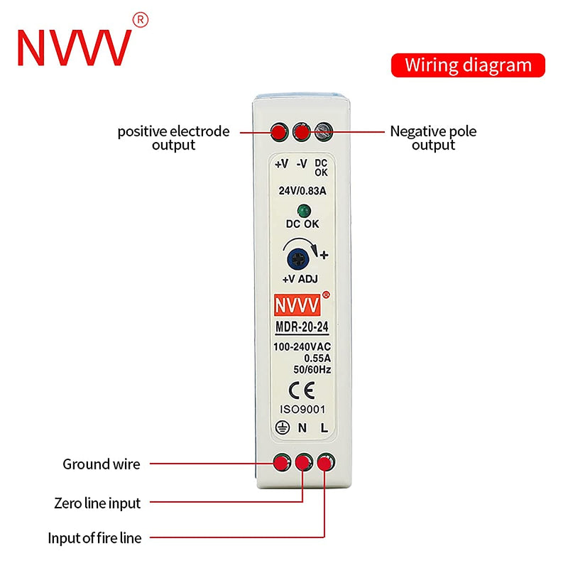  [AUSTRALIA] - NVVV MDR-20-24 AC to DC DIN-Rail Power Supply, 24V, 1 Amp, 24W, 1.5"