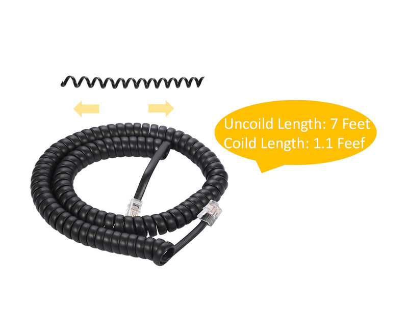  [AUSTRALIA] - Telephone Handset Cord, 8Ft Uncoiled / 1.4Ft Coiled Landline Phone Handset Cable 4P4C Telephone Accessory Black (5 Pack) 5 Pack
