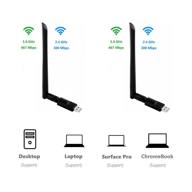  [AUSTRALIA] - Realtek RTL8812BU USB Wireless Adapter 1200 Mbps with 5 dBi Antenna Dual Band AC1200 WiFi Dongle IEEE 802.11 a b g n ac for Laptop Desktop USB 3.0 Network Adapter Support Windows 10 Mac