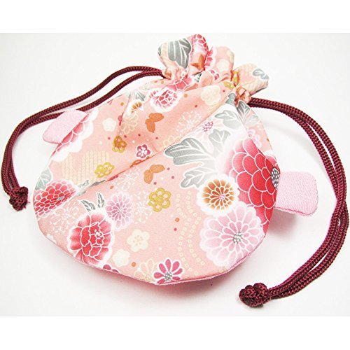 DAISO Japanese Kimono Fabric Cosmetic Goldfish Small Purse Kinchaku - Pink Fish Bag - LeoForward Australia
