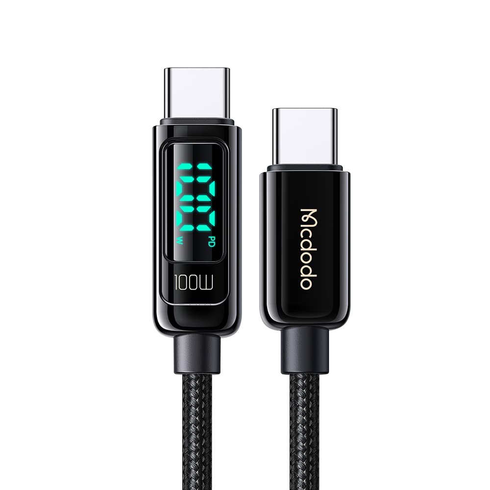  [AUSTRALIA] - mcdodo USB C to USB C Cable Type C Charger Fast Charging Cable 100W with LED Display C Type Fast Charging 4ft Cable Nylon Braided USB-C Cord for Samsung iPad Pro MacBook Google Pixel LG B-Black