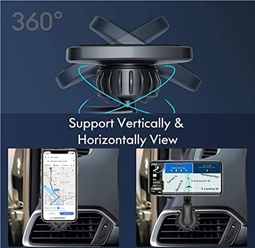  [AUSTRALIA] - Magnetic Cell Phone Car Mount, 360° Rotate Arm Smartphone Cradle, Upgraded Hook Shape Firm Lock Design - Never Block the Vent, 6 Strong Magnets, Compatible with 4 - 6.7" Smartphone and Tablets