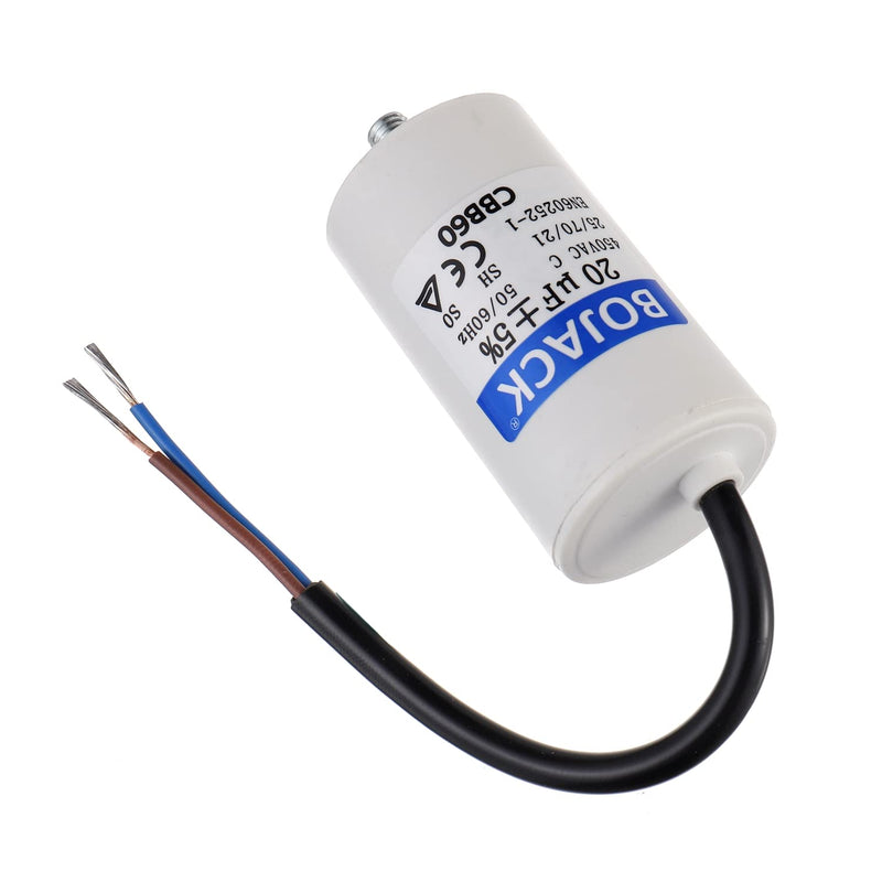  [AUSTRALIA] - BOJACK 20uF 450V motor running capacitor 40x73mm starting capacitor Motor starting capacitor with capacitor with lead wire M8 with nut Suitable for most motors.