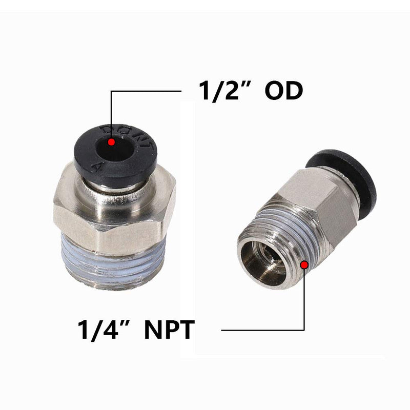  [AUSTRALIA] - Beduan Push to Connect Fitting, 1/2" Tube OD x 1/4" NPT Thread Male Straight Pneumatic Air Fitting (Pack of 10) 1/2"OD-1/4"NPT