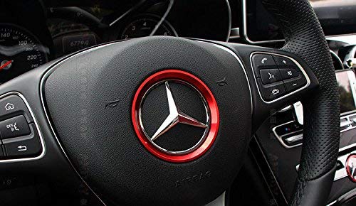  [AUSTRALIA] - DEMILLO Sports Aluminum Steering Wheel Center Decoration Cover Trim for Mercedes B C E CLA GLA GLC GLK Class(red, 2'' Inner Ring Size) red