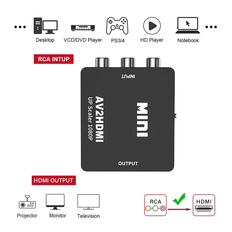  [AUSTRALIA] - UPGROW RCA to HDMI Converter 1080P Mini CVBS to HDMI Composite Video Audio Converter AV to HDMI Converter Supports NTSC PC Laptop Xbox PS4 PS3 TV STB VHS VCR Camera DVD, UPGROWRCAH01