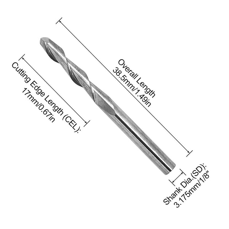  [AUSTRALIA] - Afunta Ball End Mill 3.175mm 2mm Cutting Diameter Tungsten Steel 17mm Groove Length Pack of 12